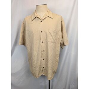 Knightsbridge‎ Shirt XL Beige Tan Leaf Jacquard Button Down Short Sleeve Camp